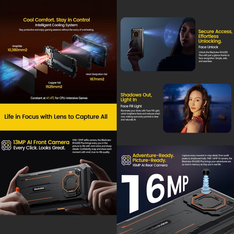 Blackview BV6200 Plus, 8 GB + 256 GB, IP68 / IP69K / MIL-STD-810H, 6,56 pollici Android 14 Unisoc UMS9230 T606 Octa Core, rete: 4G, OTG, NFC