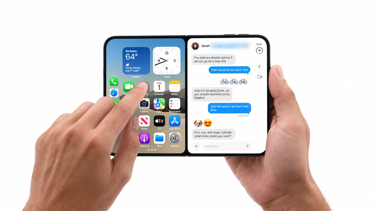 iPhone Duo aperto con multitasking su iOS 27