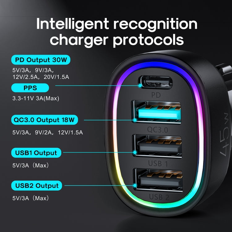 JOYROOM JR-CL09 45W PD+QC 3.0+Dual USB 4 Porte Caricatore per auto a ricarica rapida