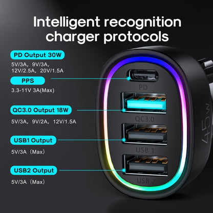 JOYROOM JR-CL09 45W PD+QC 3.0+Dual USB 4 Porte Caricatore per auto a ricarica rapida