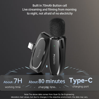 YESIDO KR11 Microfono lavalier wireless a bassa latenza con ricevitore Type-C, KR11