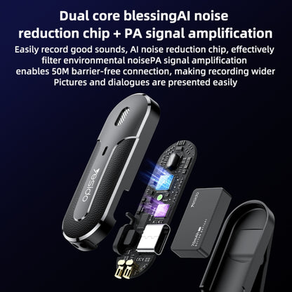 YESIDO KR17 Ricevitore microfono lavalier wireless 2 in 1 di tipo C con scatola di ricarica, KR17