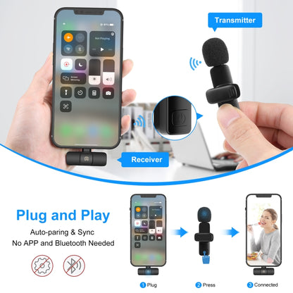 Microfono riverbero con riduzione del rumore lavalier wireless PULUZ per dispositivo a 8 pin, supporta la ricarica del telefono, 8 Pin Wireless Microphone