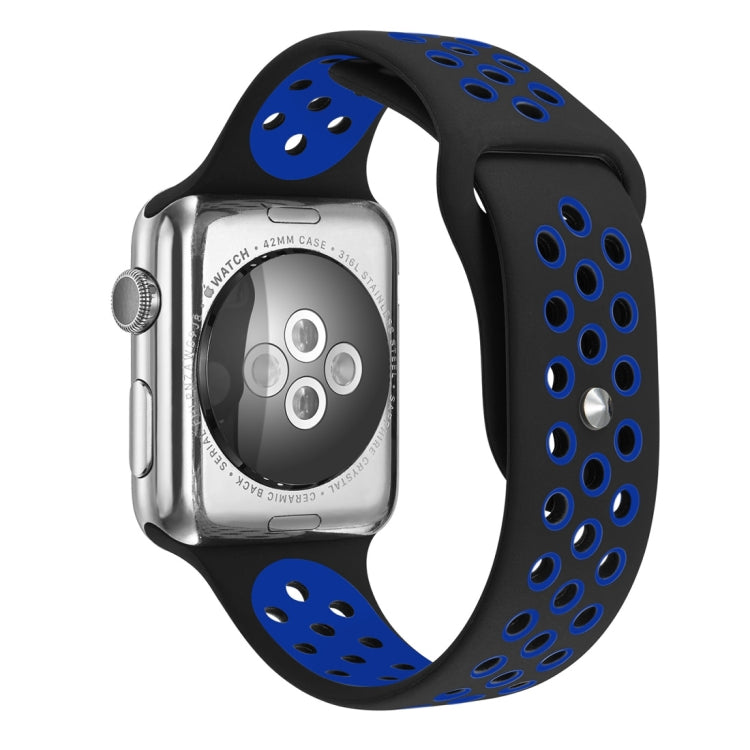 Per Apple Watch Ultra 49mm / Series 8&7 45mm / SE 2&6&SE&5&4 44mm / 3&2&1 42mm Cinturino sportivo in silicone classico alla moda (blu scuro bianco)