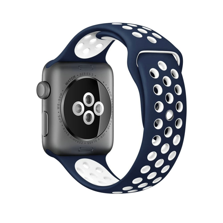 Per Apple Watch Ultra 49mm / Series 8&7 45mm / SE 2&6&SE&5&4 44mm / 3&2&1 42mm Cinturino sportivo in silicone classico alla moda (blu scuro bianco)