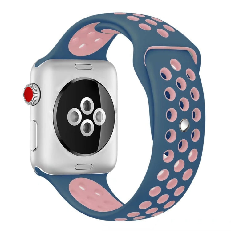 Per Apple Watch Ultra 49mm / Series 8&7 45mm / SE 2&6&SE&5&4 44mm / 3&2&1 42mm Cinturino sportivo in silicone classico alla moda (blu scuro bianco)