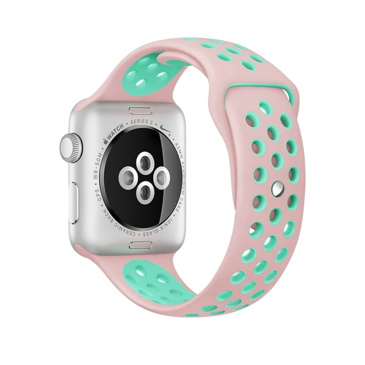 Per Apple Watch Ultra 49mm / Series 8&7 45mm / SE 2&6&SE&5&4 44mm / 3&2&1 42mm Cinturino sportivo in silicone classico alla moda (blu scuro bianco)