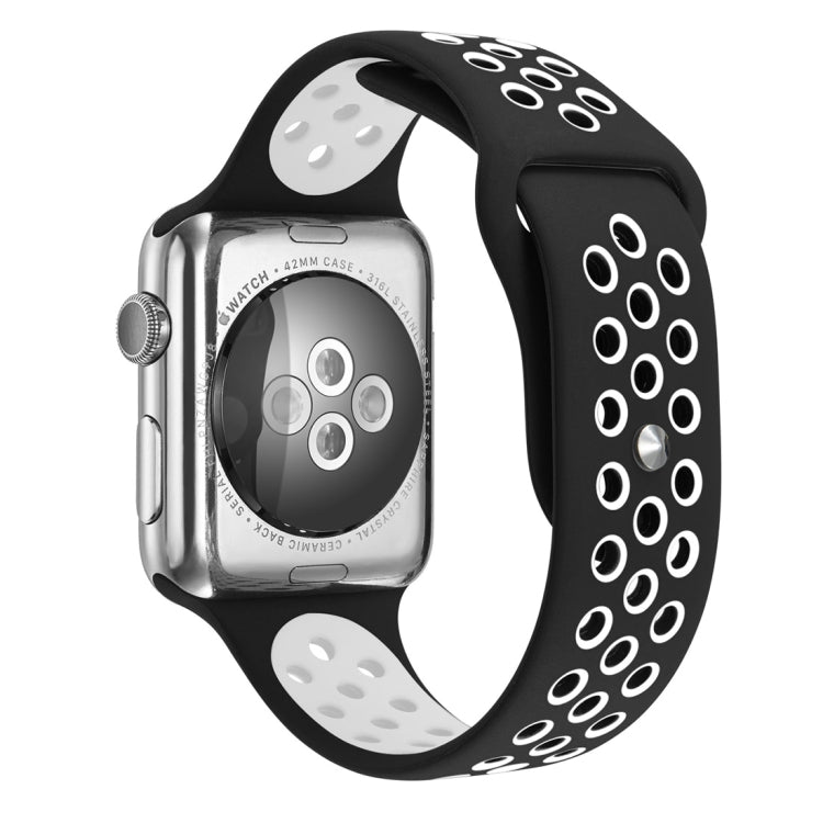 Per Apple Watch Ultra 49mm / Series 8&7 45mm / SE 2&6&SE&5&4 44mm / 3&2&1 42mm Cinturino sportivo in silicone classico alla moda (blu scuro bianco)