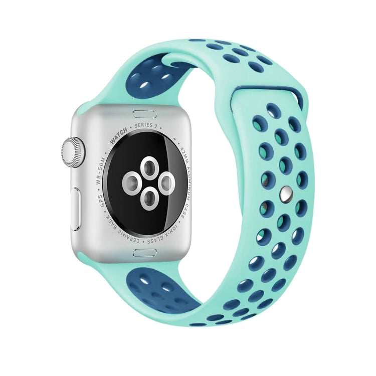 Per Apple Watch Ultra 49mm / Series 8&7 45mm / SE 2&6&SE&5&4 44mm / 3&2&1 42mm Cinturino sportivo in silicone classico alla moda (blu scuro bianco)