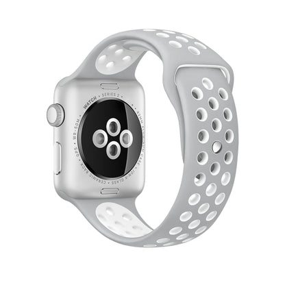 Per Apple Watch Ultra 49mm / Series 8&7 45mm / SE 2&6&SE&5&4 44mm / 3&2&1 42mm Cinturino sportivo in silicone classico alla moda (blu scuro bianco)