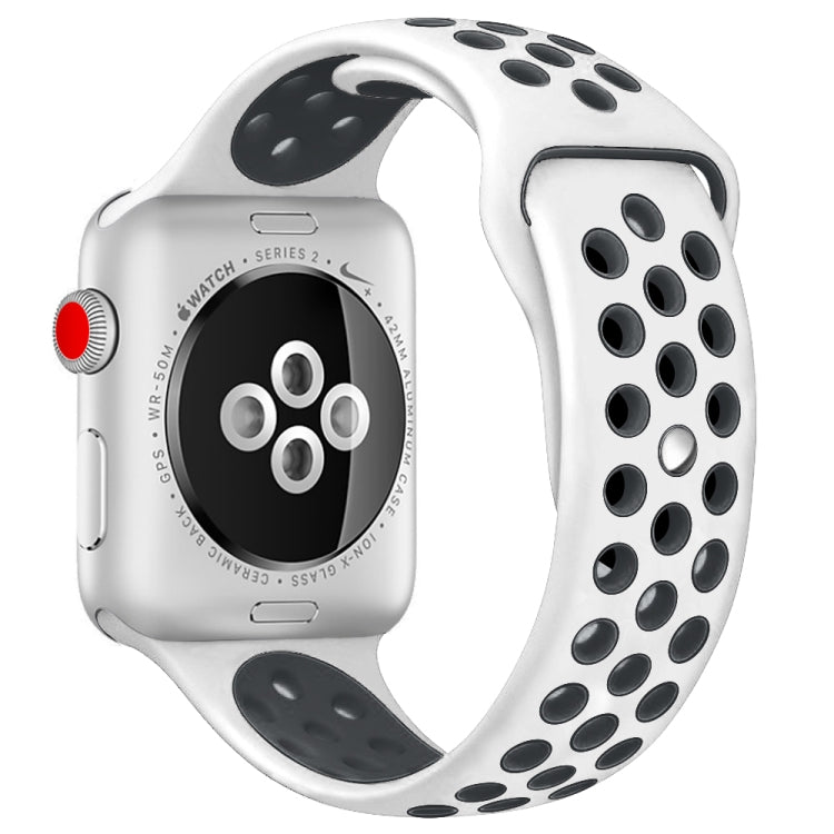 Per Apple Watch Ultra 49mm / Series 8&7 45mm / SE 2&6&SE&5&4 44mm / 3&2&1 42mm Cinturino sportivo in silicone classico alla moda (blu scuro bianco)