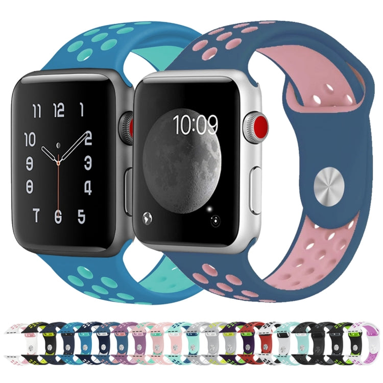 Per Apple Watch Ultra 49mm / Series 8&7 45mm / SE 2&6&SE&5&4 44mm / 3&2&1 42mm Cinturino sportivo in silicone classico alla moda (blu scuro bianco)